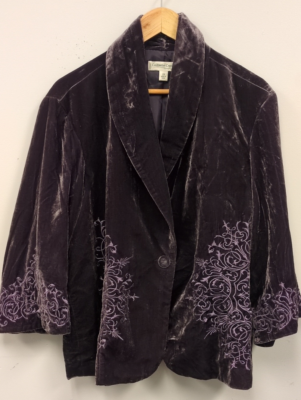 Coldwater Creek Velvet Embroidered Blazer Jacket - Plum